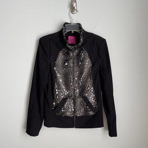 Save The Queen Black Embellished Full Zip Jacket Made in Italy Womens